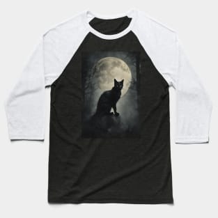 Black Cat in the Mysterious Forest Vintage Baseball T-Shirt